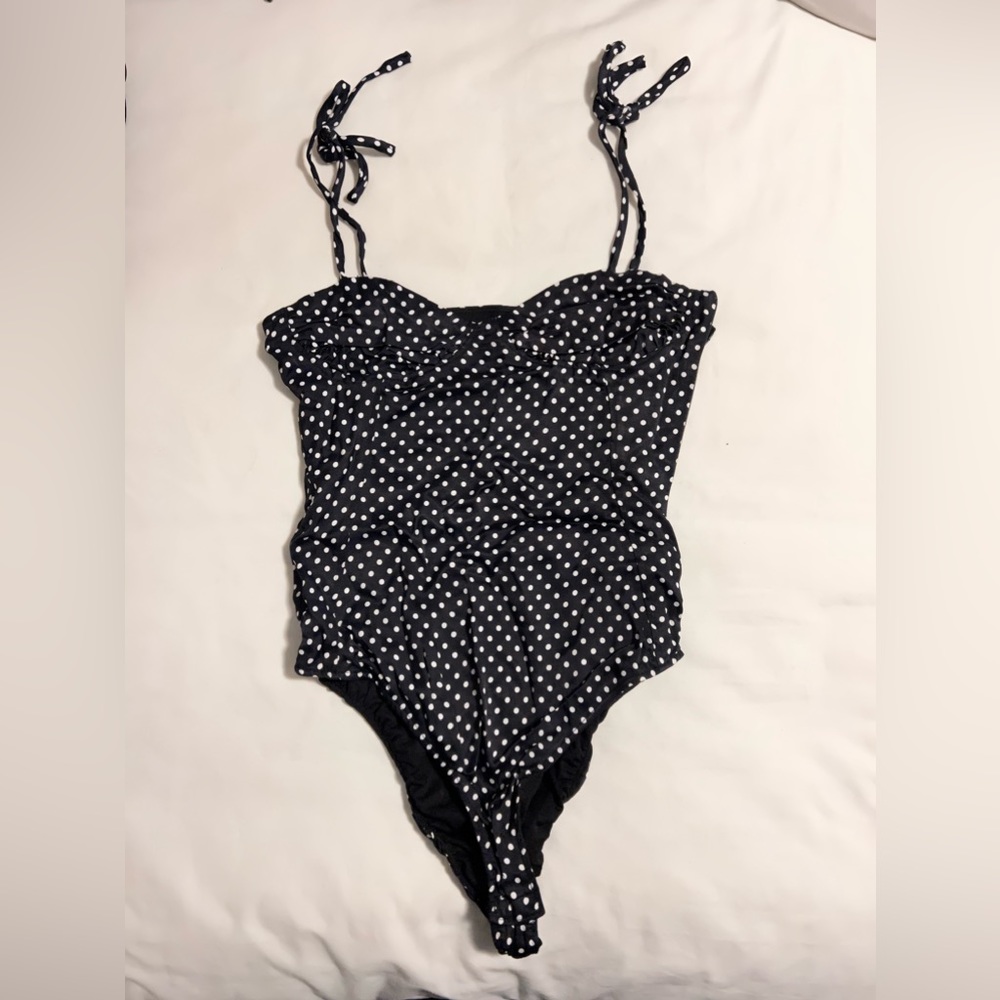 ZARA black and white polka dot body suit with tie straps